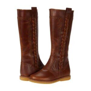 NIB Elephantito Peru brown leather girls tall braided boot, 13T